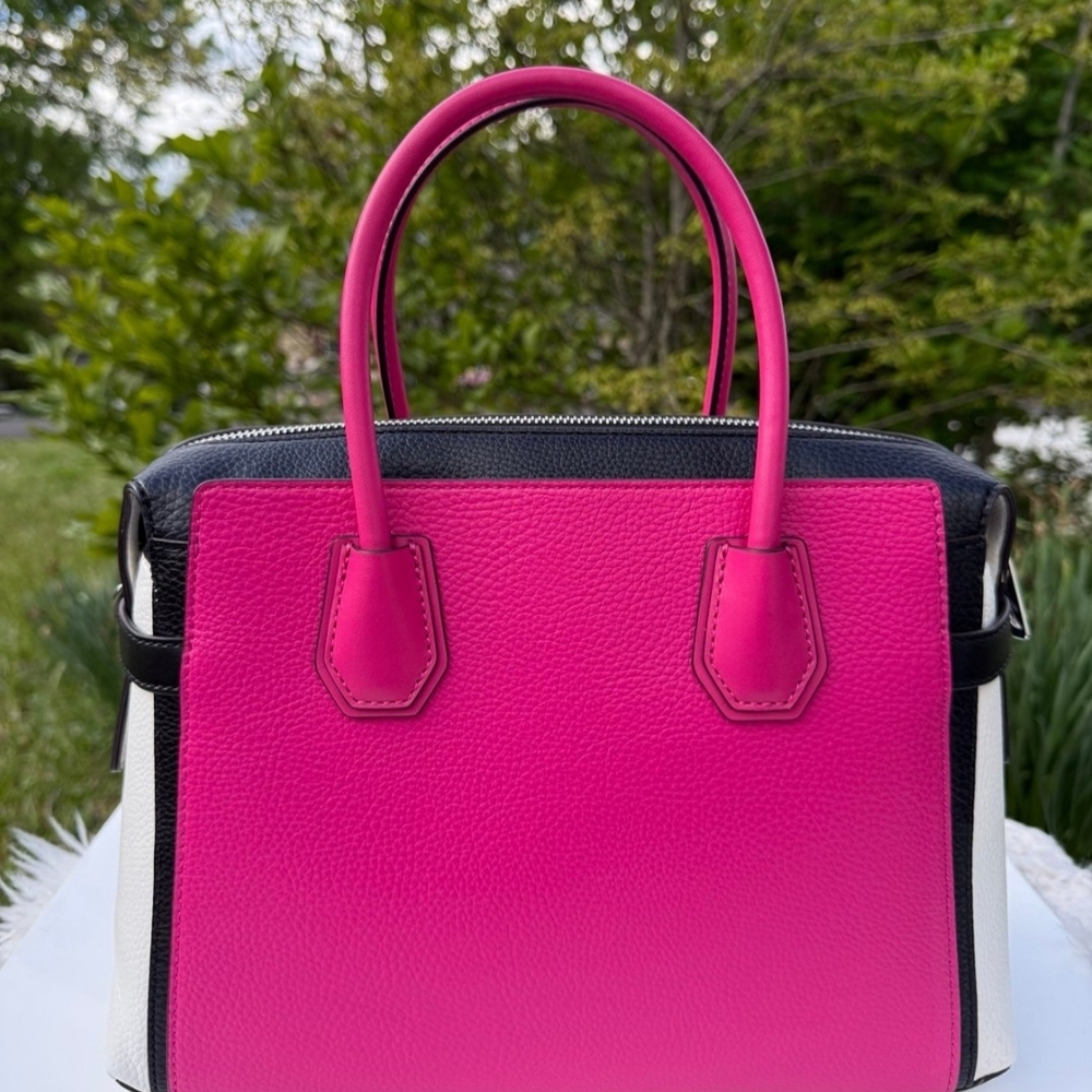 Michael Kors Mercer Medium Color-Block Belted Leather Satchel Large - Picture 3 of 12